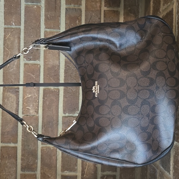 Coach Harley Hobo Bag In Signature Canvas Brown Black - Picture 1 of 11